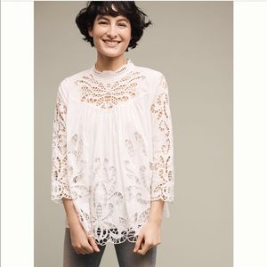 Anthropologie lace cotton embroidered blouse